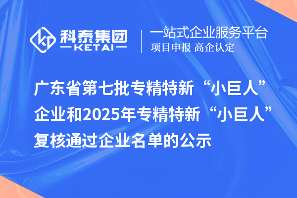 廣東省第七批專精特新“小巨人”企業(yè)和2025年專精特新“小巨人”復(fù)核通過(guò)企業(yè)名單的公示