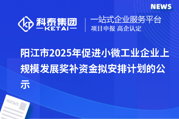 陽江市2025年促進(jìn)小微工業(yè)企業(yè)上規(guī)模發(fā)展獎(jiǎng)補(bǔ)資金擬安排計(jì)劃的公示